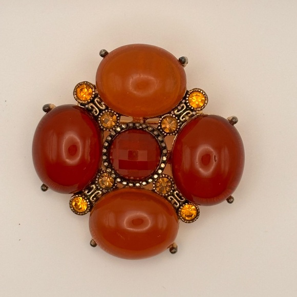 Vintage Statement Brooch & Pendant
 Amber/Carnelian Tones - Picture 3 of 11